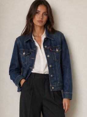 Vintage LEVI’S 90s Red Tab Dark Wash Denim Trucker Jacket Size S